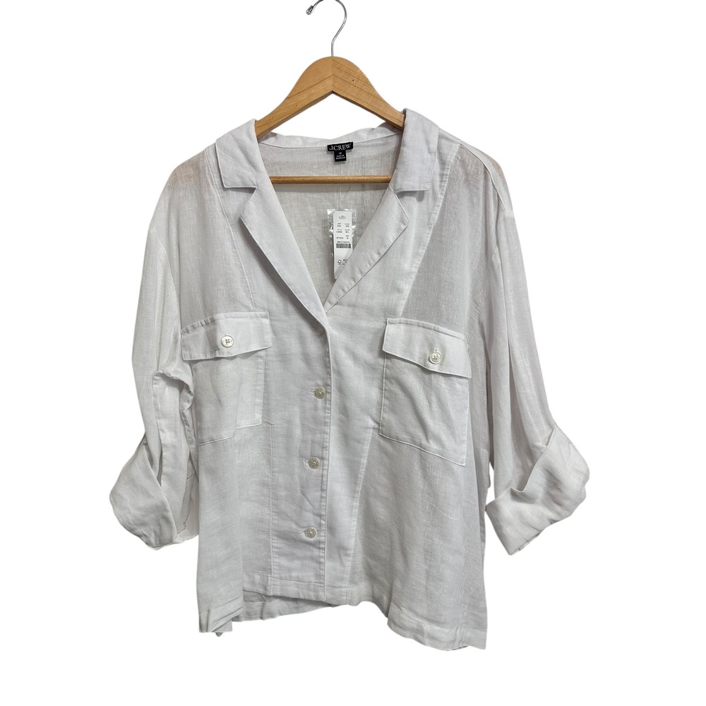 J. Crew Camp-collar shirt in featherweight linen blend White Size 18‎ #CA600 NEW